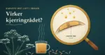 Illustrasjon av et forstørrelsesglass over et karvefrø med glødende kanaler av eterisk olje (karvon), ved siden av et glass dampende karvete, blomstrende karveplanter og spredte frø, med teksten «Karvete mot luft i magen – Virker kjerringrådet?».